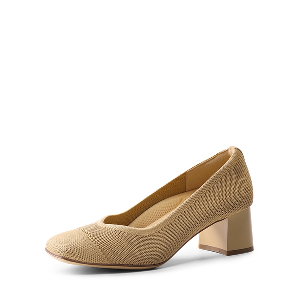 Water-Resistant Block Heel Knit Pumps - BEIGE -  0