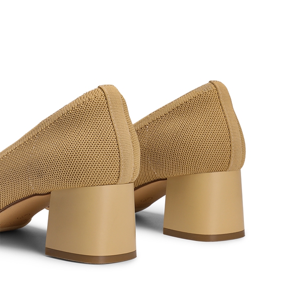 Water-Resistant Block Heel Knit Pumps - BEIGE - 5