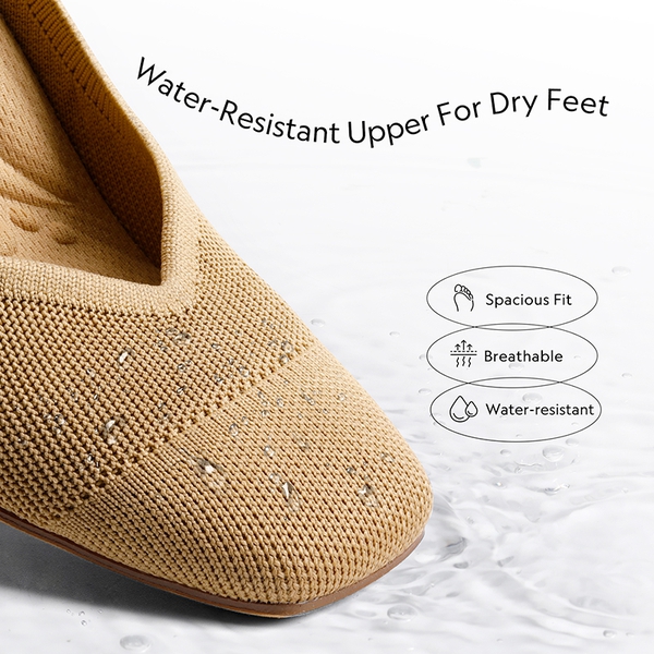 Water-Resistant Block Heel Knit Pumps - BEIGE - 3