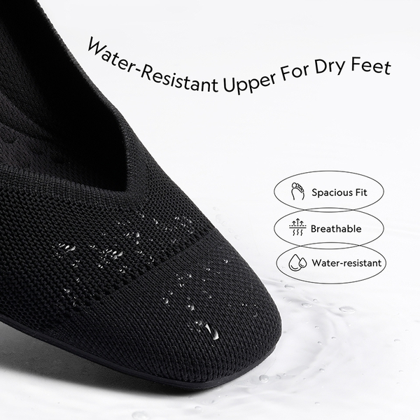 Water-Resistant Block Heel Knit Pumps - BLACK - 3