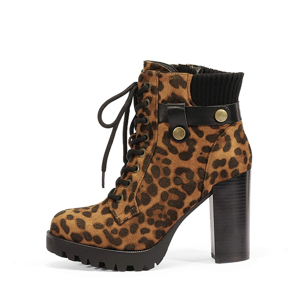 Chunky High Heel Ankle Boots - LEOPARD - 1