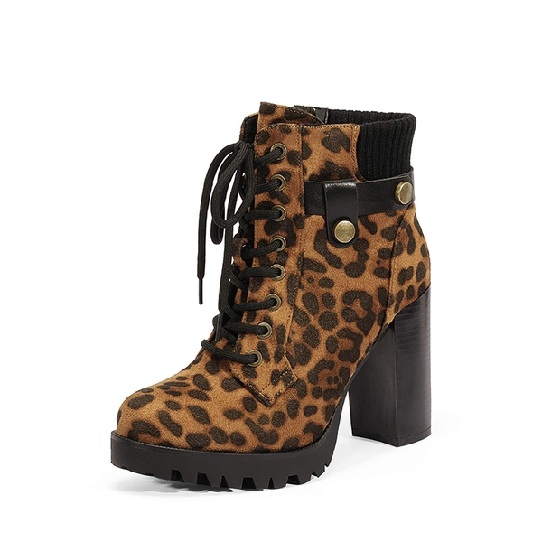 Chunky High Heel Ankle Boots - LEOPARD -  0