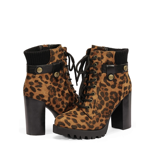 Chunky High Heel Ankle Boots - LEOPARD - 3