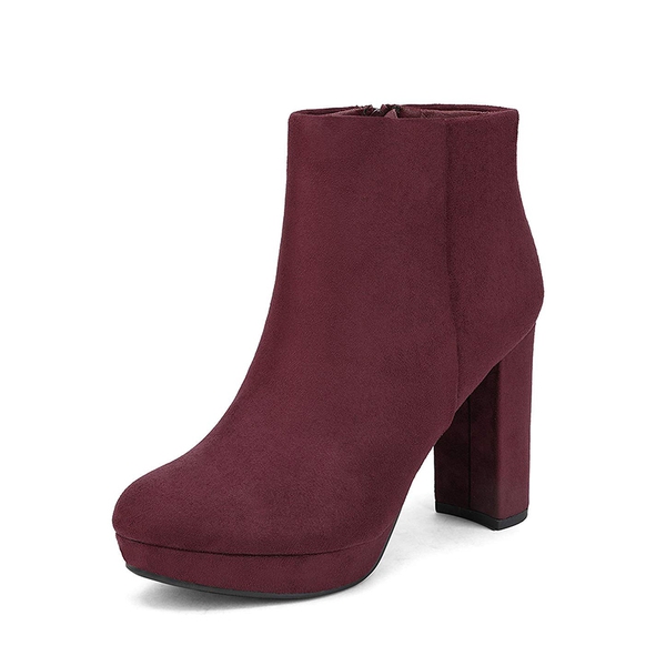 Lace Up High Heel Ankle Boots - BURGUNDY -  0