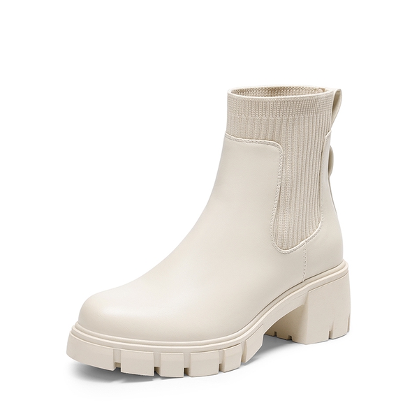 Removable Rhinestone Strap Chunky Chelsea Boots - BEIGE - 1