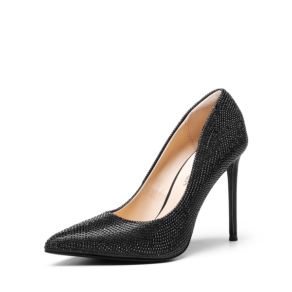 Sparkly Stiletto Sequin Pumps - BLACK-RHINESTONE -  0