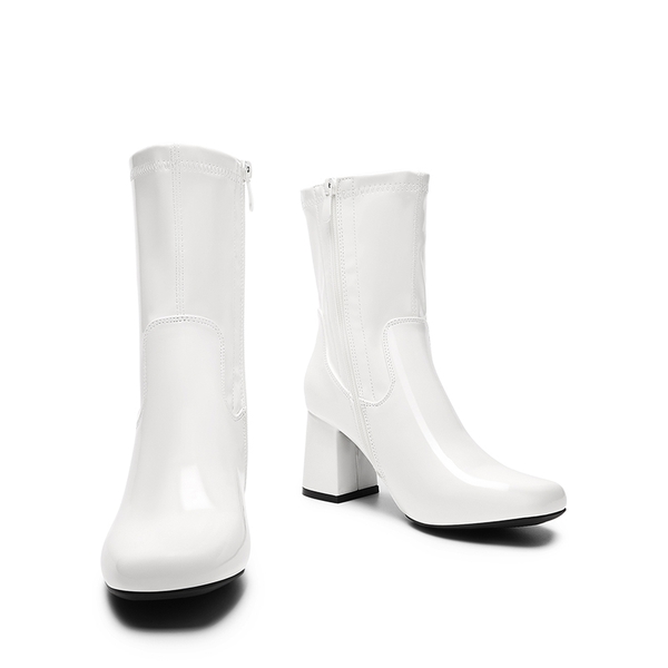 Mid Calf Square-Toe Gogo Boots - WHITE-PAT - 5