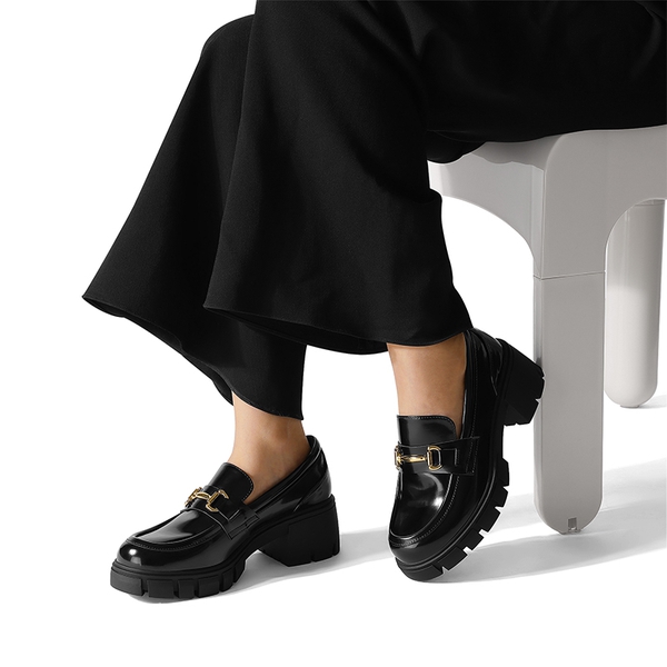 Chunky Slip-On Loafers - BLACK-PAT - 2
