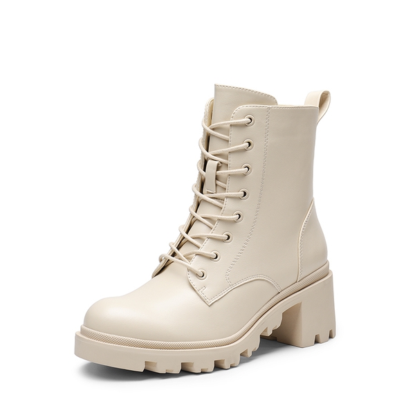 Lug Sole Combat Boots - BEIGE -  0