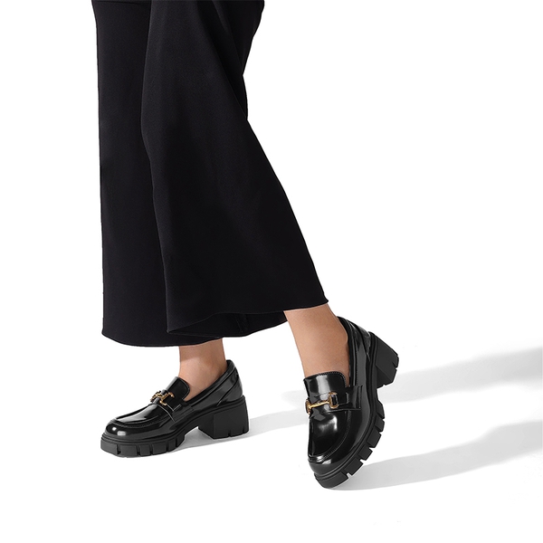 Chunky Slip-On Loafers - BLACK-PAT - 1
