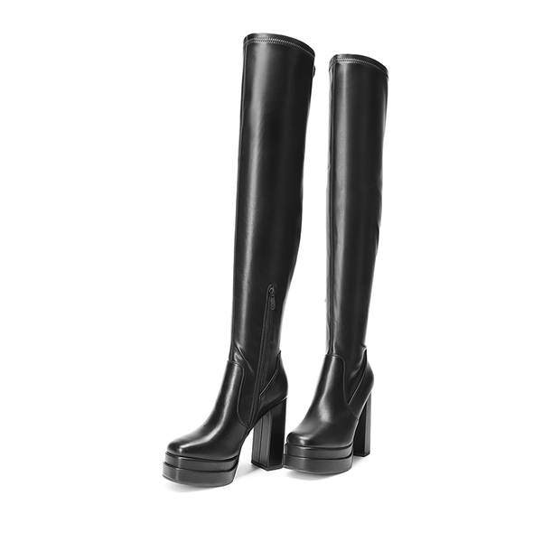 Chunky Platform Gogo Boots - BLACK - 4