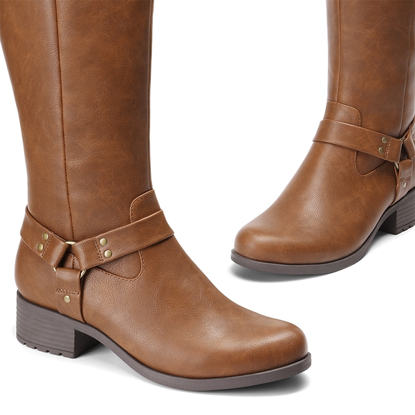 Side Zipper Buckle Riding Boots - BROWN - 6