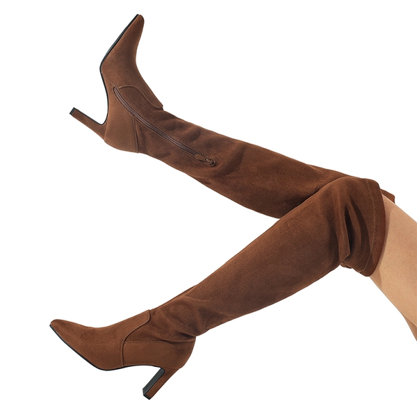 Stretch Thigh-High Boots - BROWN-SUEDE - 2