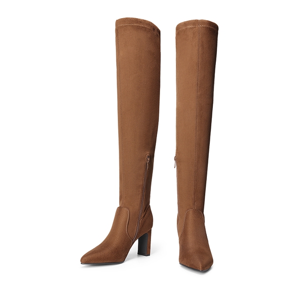 Stretch Thigh-High Boots - BROWN-SUEDE - 4