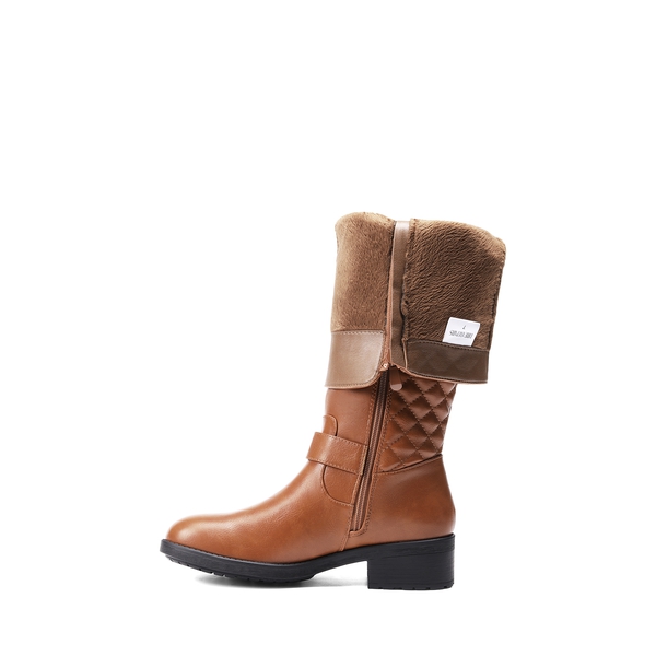 Knee High Winter Boots with Faux - LIGHT BROWN - 3