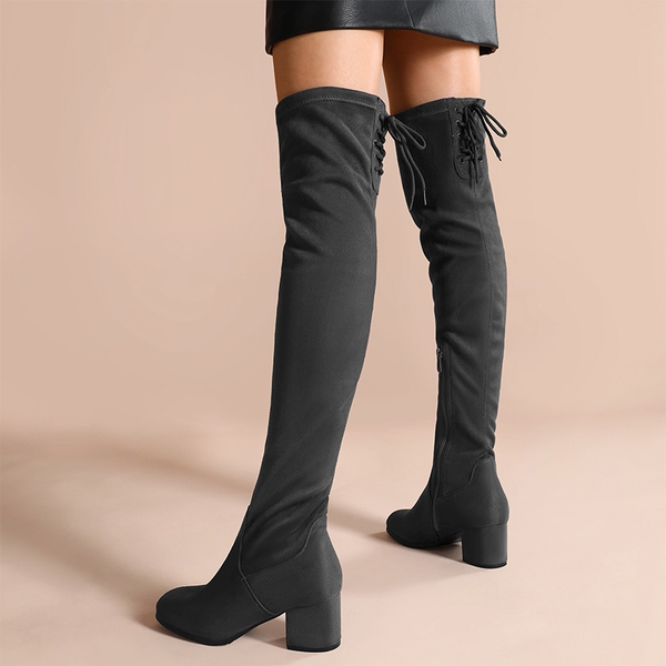Laurence Chunky Heel Thigh High Boots - GREY - 5
