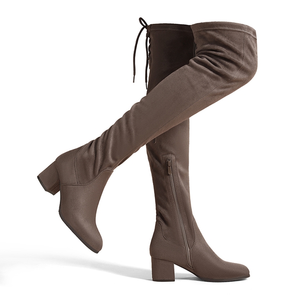 Laurence Chunky Heel Thigh High Boots - KHAKI -  0