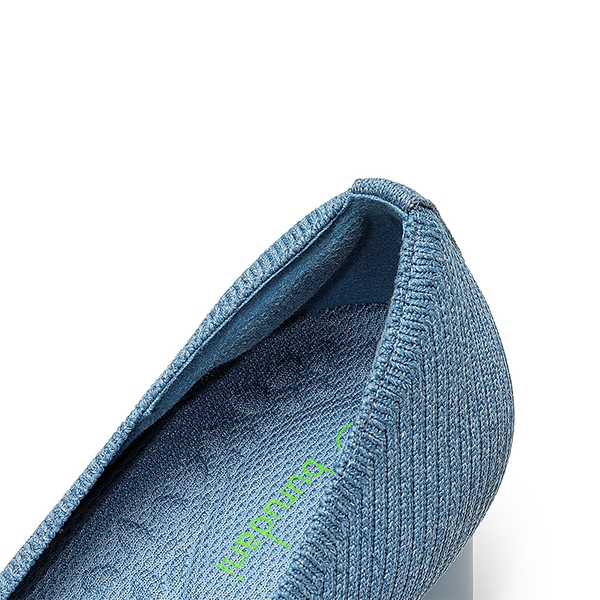 Square Toe Block Heel Knit Pumps - DENIM BLUE - 3