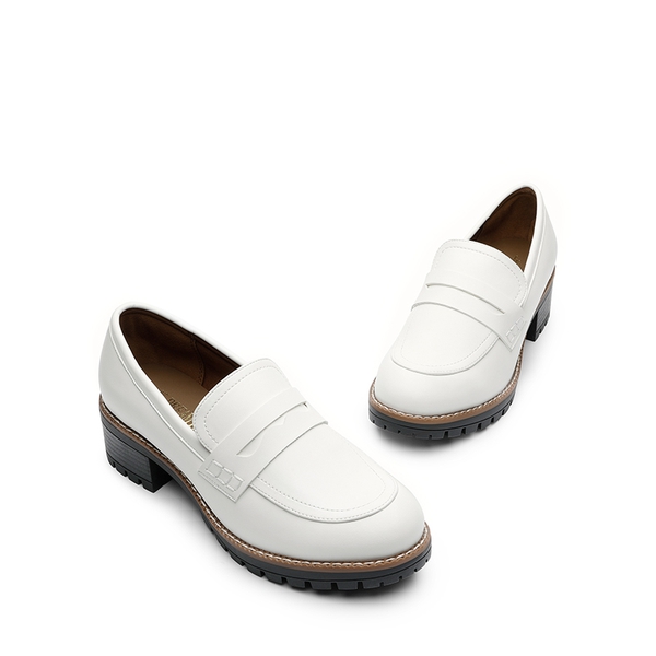 Casual Dress Chunky Penny Loafers - WHITE-PU - 6