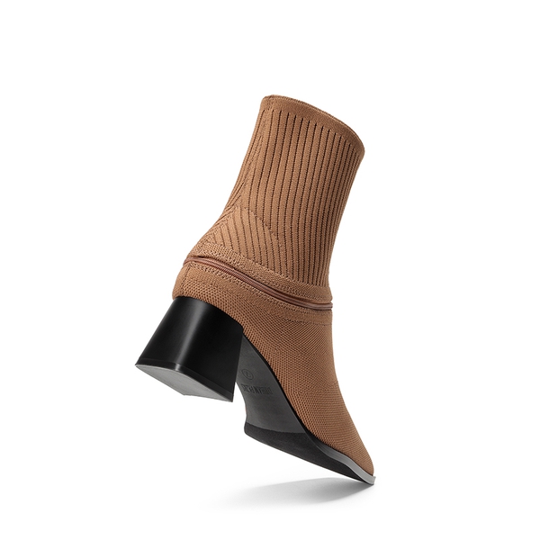 Waterproof Block Heel Knit Ankle Boots - BROWN - 4