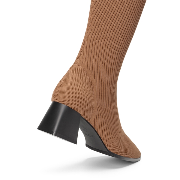 Water-Resistant Block Heel Knee High Boots - BROWN - 4