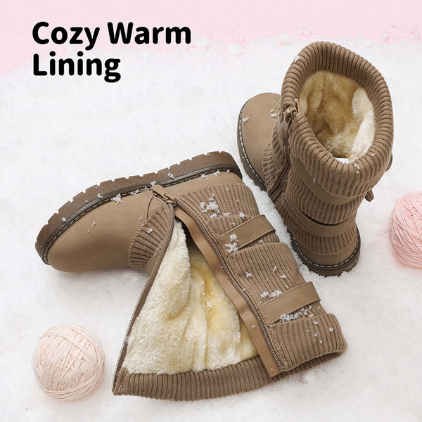 Mid Calf Faux Fur Lined Girls Snow Boots - KHAKI - 2