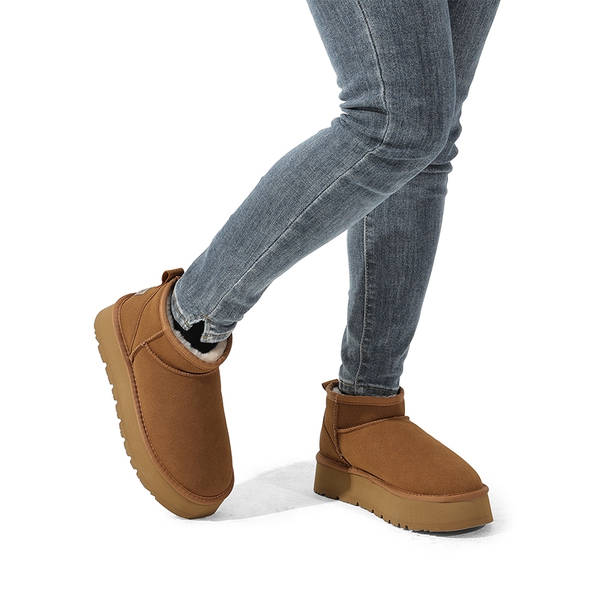 Faux Fur Lined Slip On Snow Boots - CHESTNUT - 2