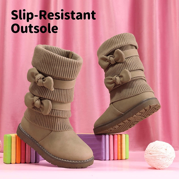 Mid Calf Faux Fur Lined Girls Snow Boots - KHAKI - 1