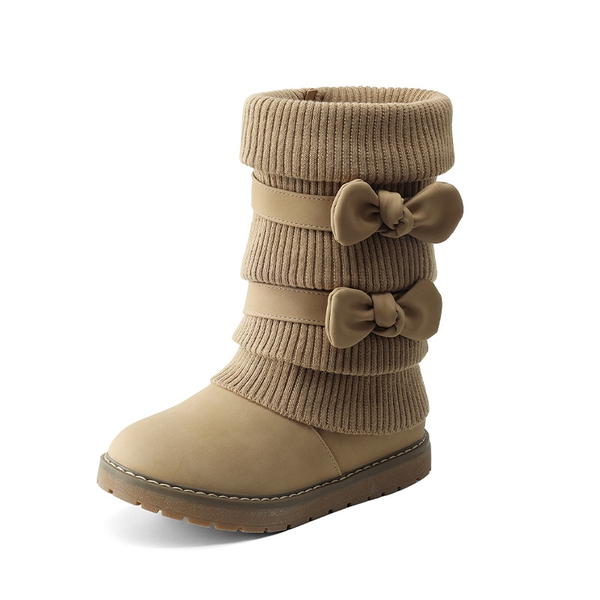 Mid Calf Faux Fur Lined Girls Snow Boots - KHAKI -  0