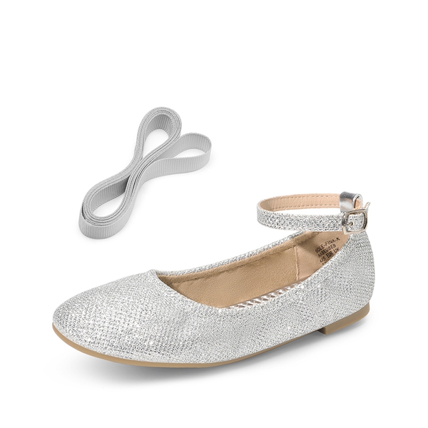 Girls Ballerina Flat Shoes - SILVER GLITTER - 4