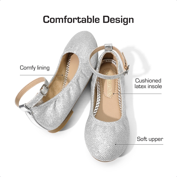 Girls Ballerina Flat Shoes - SILVER GLITTER - 5