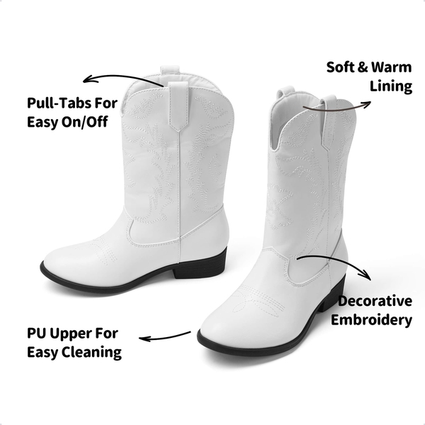 Mid Calf Kids Cowboy Riding Boots - WHITE - 3