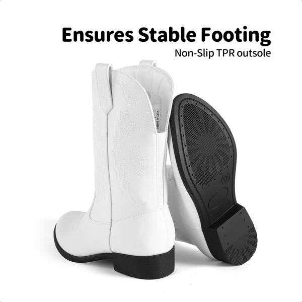 Mid Calf Kids Cowboy Riding Boots - WHITE - 4