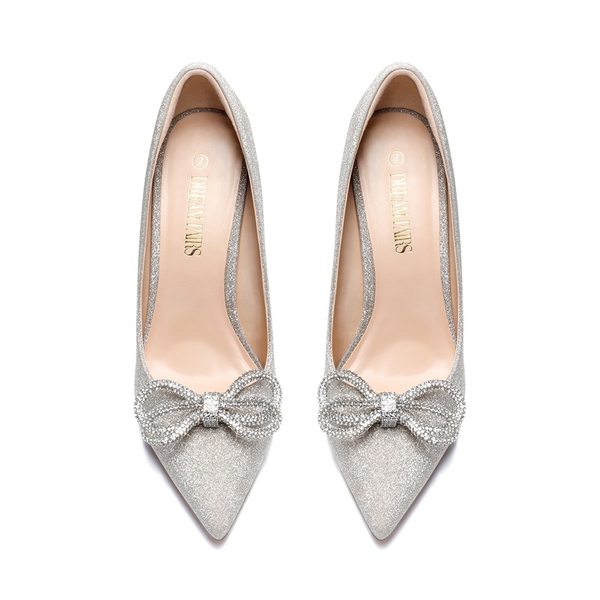 Rhinestone Bows Stiletto Pumps - SILVER - 3