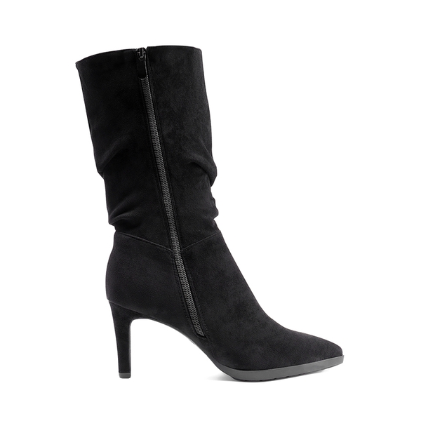 Wrinkle Design Pointed Toe Mid Calf Boots - BLACK-SUEDE - 2