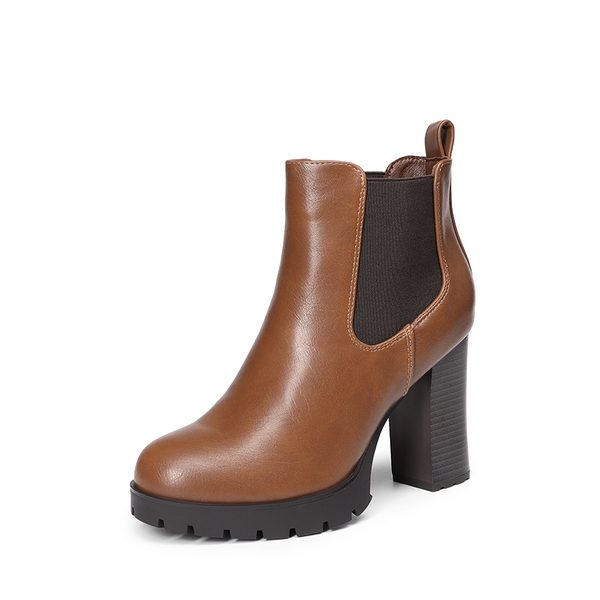 High Heel Chunky Chelsea Boots - BROWN -  0