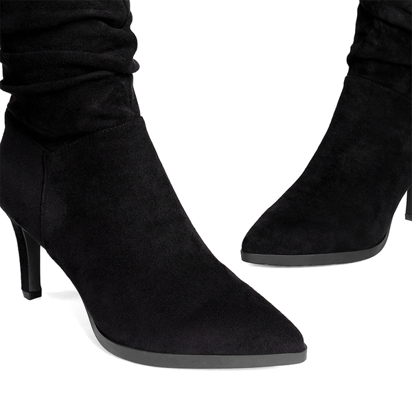 Wrinkle Design Pointed Toe Mid Calf Boots - BLACK-SUEDE - 4