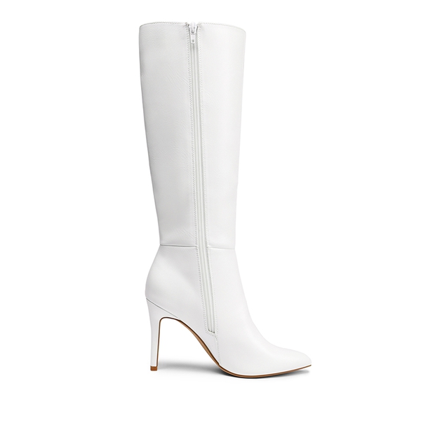 Pointed Toe Stiletto Knee High Boots - WHITE-PU - 1