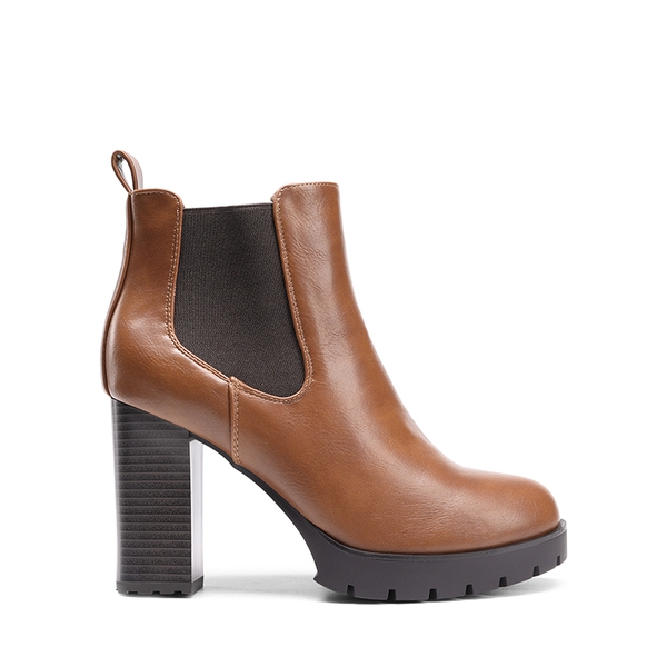 High Heel Chunky Chelsea Boots - BROWN - 3