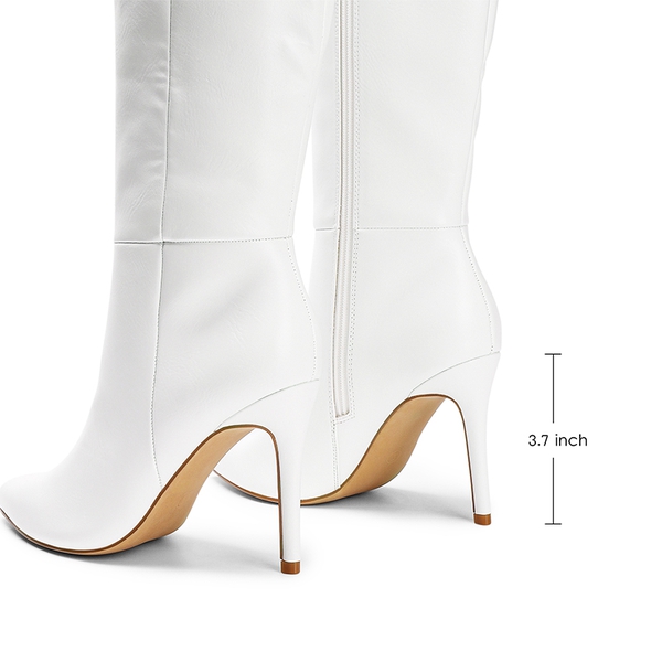 Pointed Toe Stiletto Knee High Boots - WHITE-PU - 3