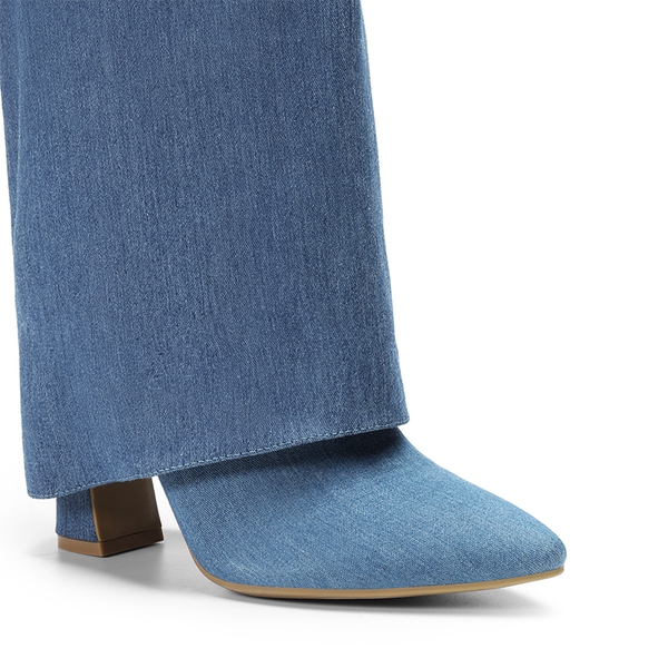 Fold-over Cuff Padlock Denim Boots - DENIM BLUE - 5