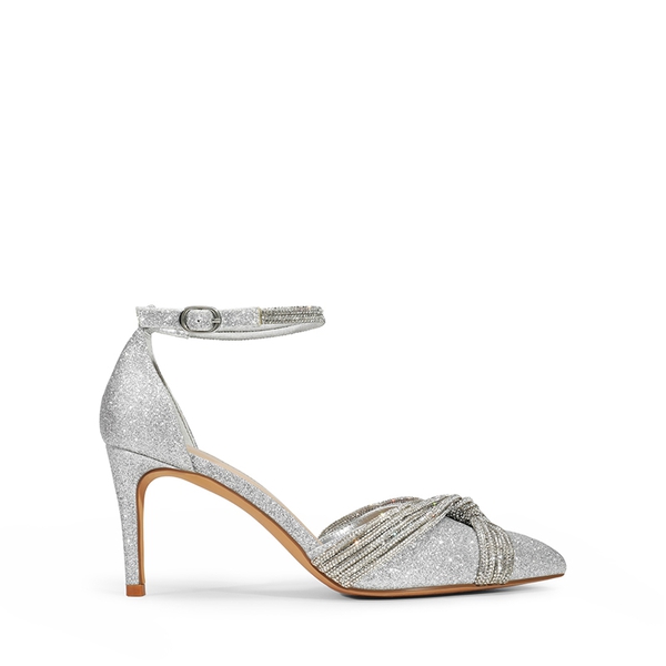 Crisscross Rhinestone Straps Pumps - SILVER-GLITTER - 3