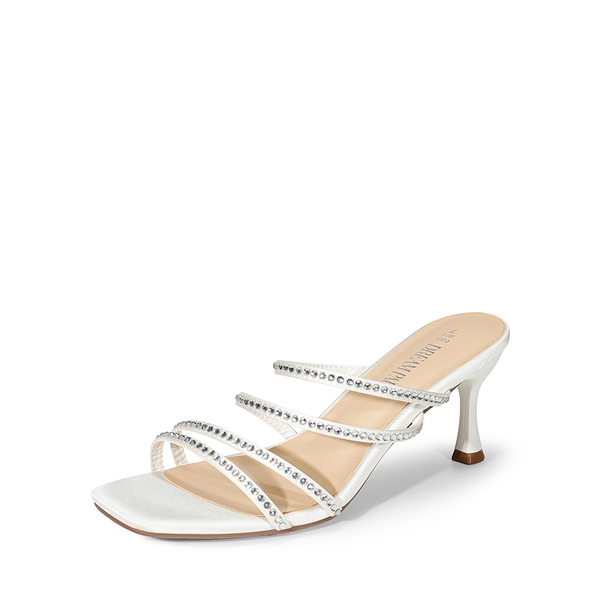 Square Toe Strappy Heel Sandals - WHITE-RHINESTONE -  0