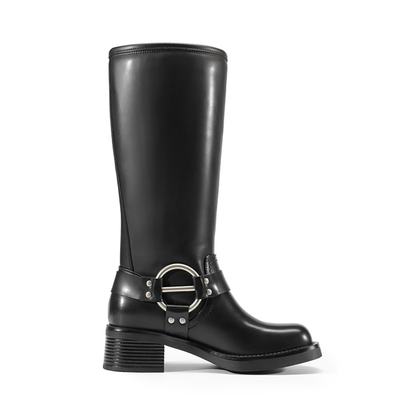 Knee-high Motorcycle Boots - BLACK - 1