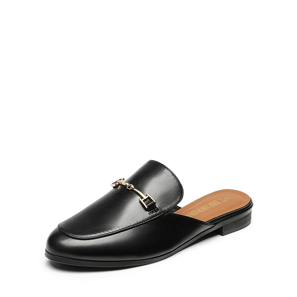 Buckle Design Slip on Mules - BLACK-PU -  0