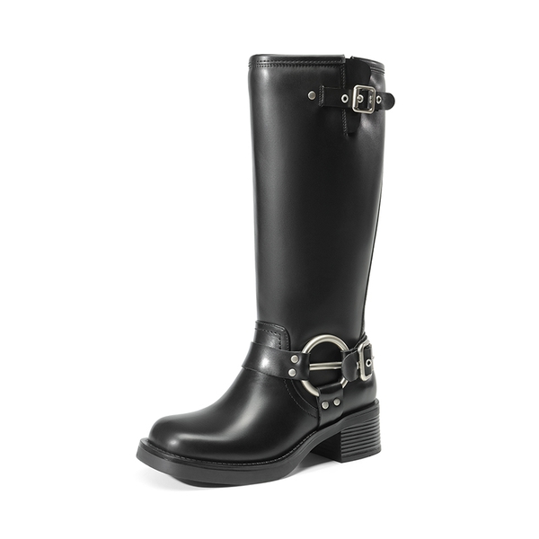 Knee-high Motorcycle Boots - BLACK -  0