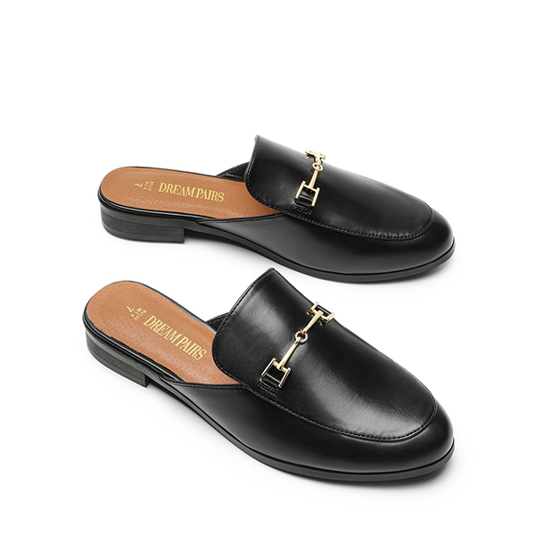 Buckle Design Slip on Mules - BLACK-PU - 5