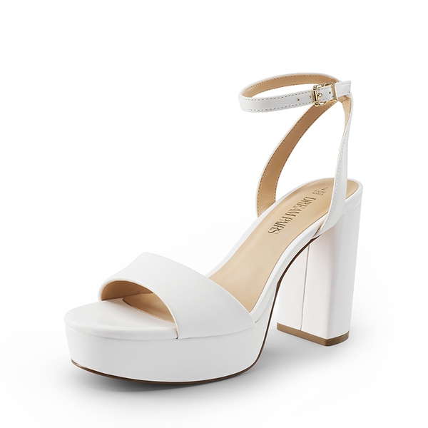 Platform Chunky High Heel Sandals - WHITE-PU -  0