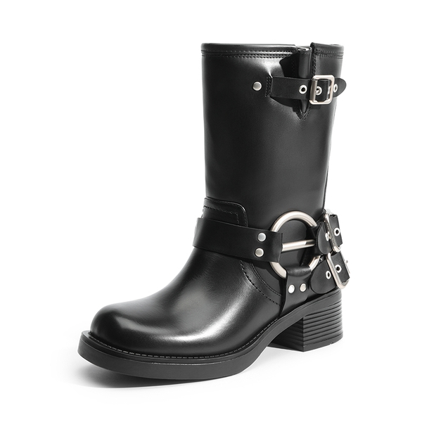Buckle Straps Moto Boots - BLACK -  0