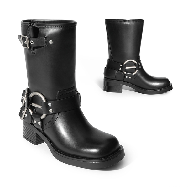 Buckle Straps Moto Boots - BLACK - 4